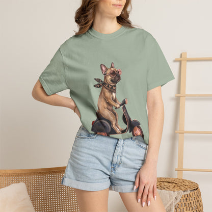 French Bulldog Riding Vintage Scooter T-Shirt - Cool Frenchie Graphic Tee