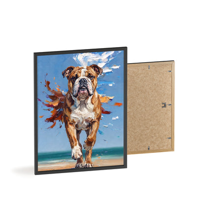 Dynamic English Bulldog Beach Impasto Painting Framed Poster