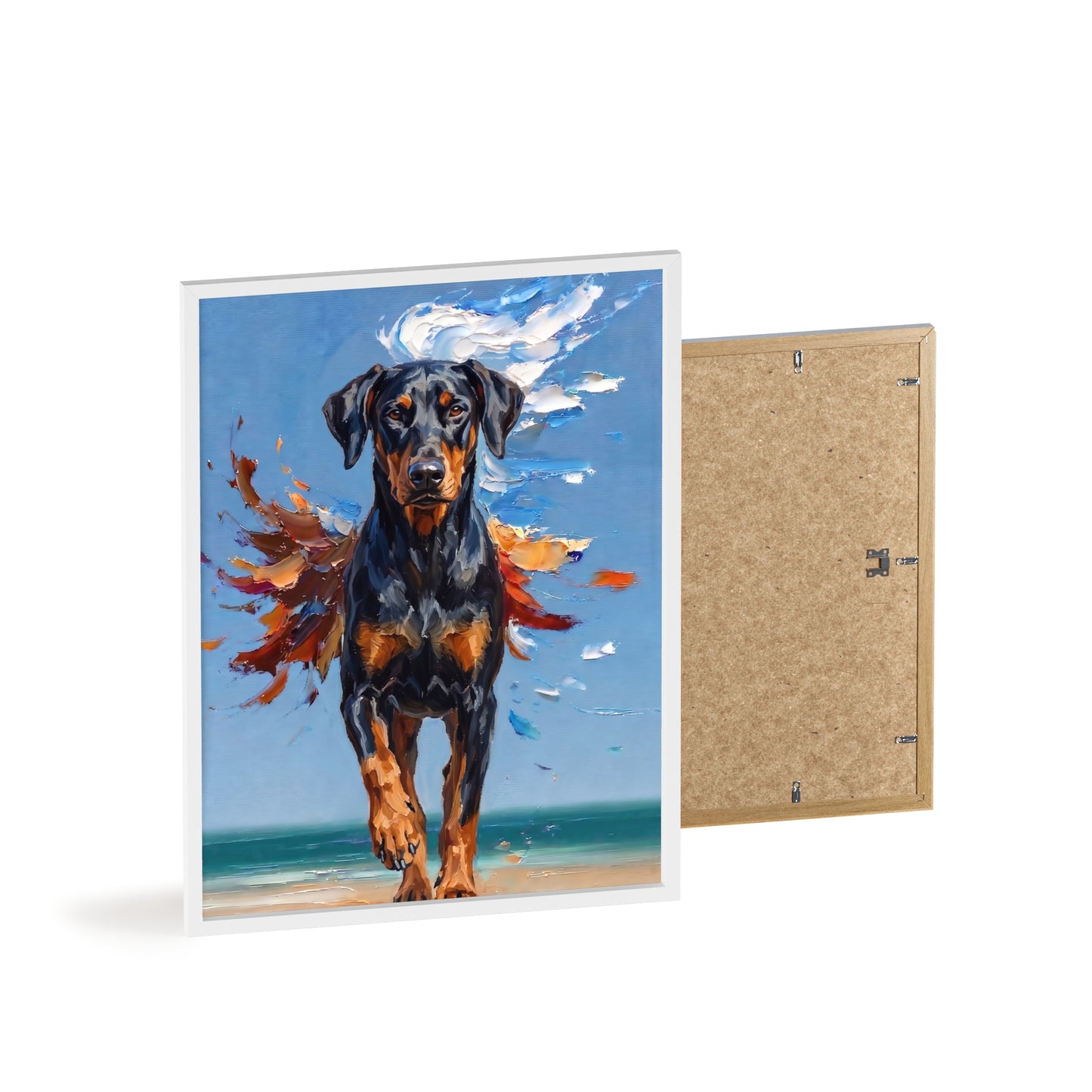 Doberman Beach Day Poster - Dynamic Dog Oil Painting Art