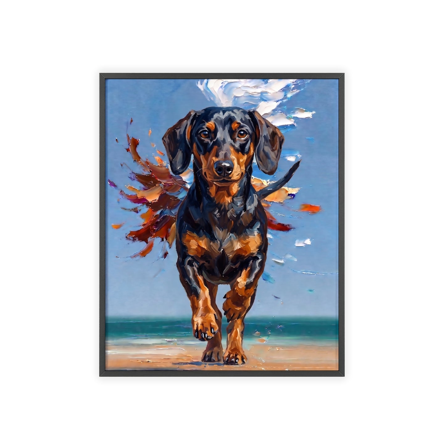 Impressive Running Dachshund Oil Painting Poster - Energetic Wiener Dog Wall Art