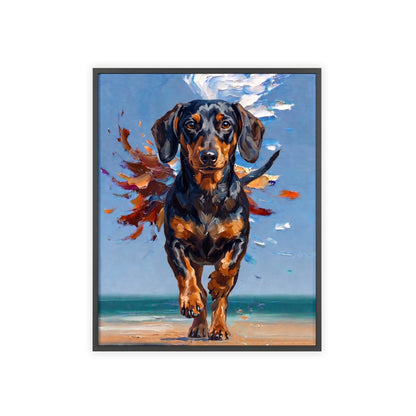 Impressive Running Dachshund Oil Painting Poster - Energetic Wiener Dog Wall Art