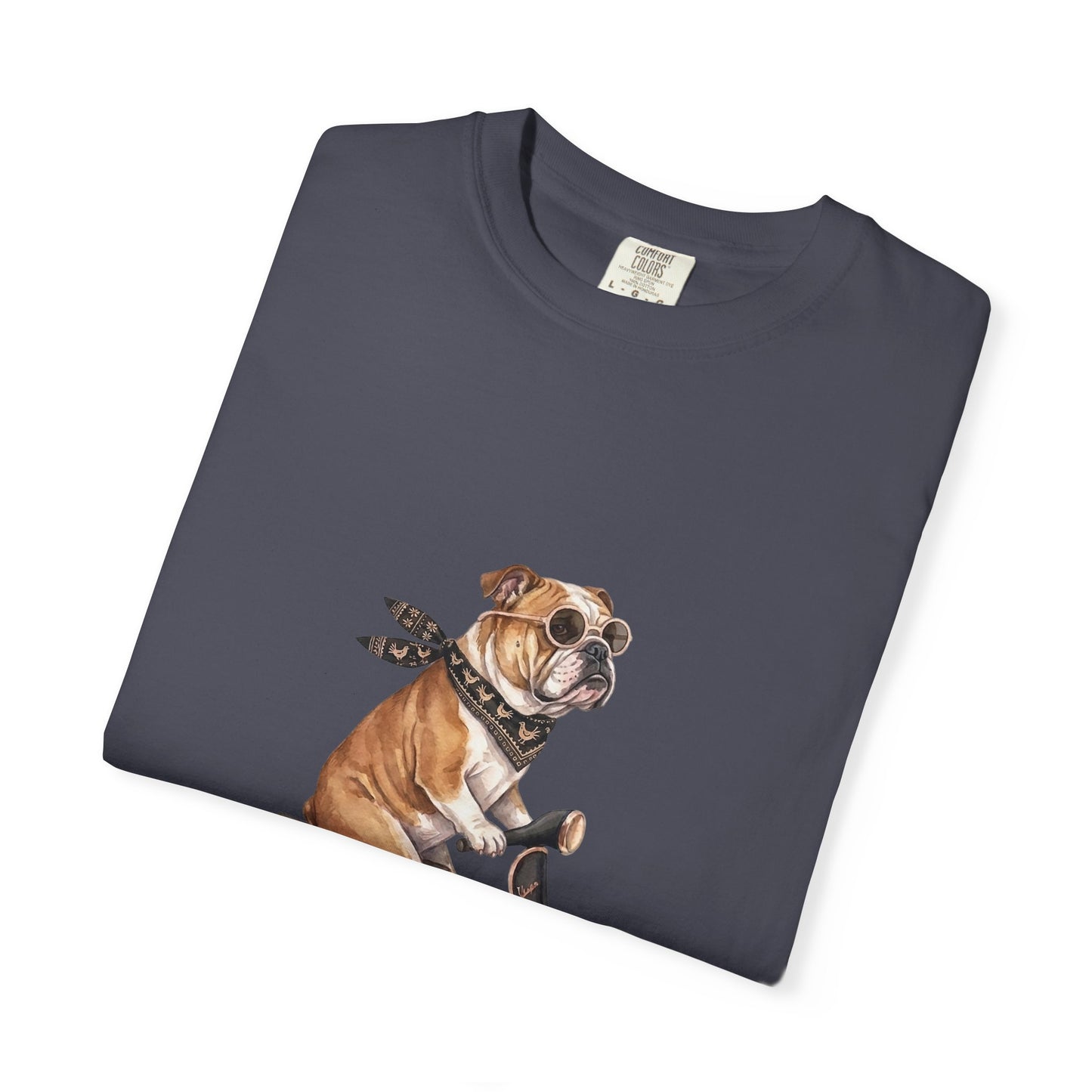 Funny English Bulldog Riding Vintage Scooter T-Shirt - Retro Dog Graphic Tee