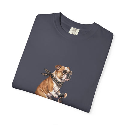 Funny English Bulldog Riding Vintage Scooter T-Shirt - Retro Dog Graphic Tee