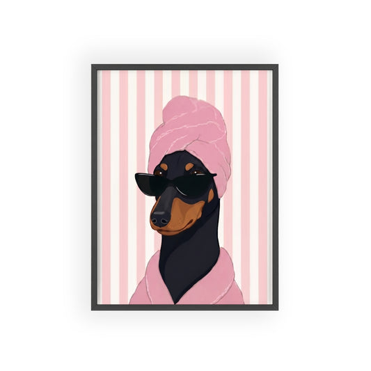 Funny Dachshund Spa Day Framed Poster - Cute Wiener Dog Bathroom Wall Art