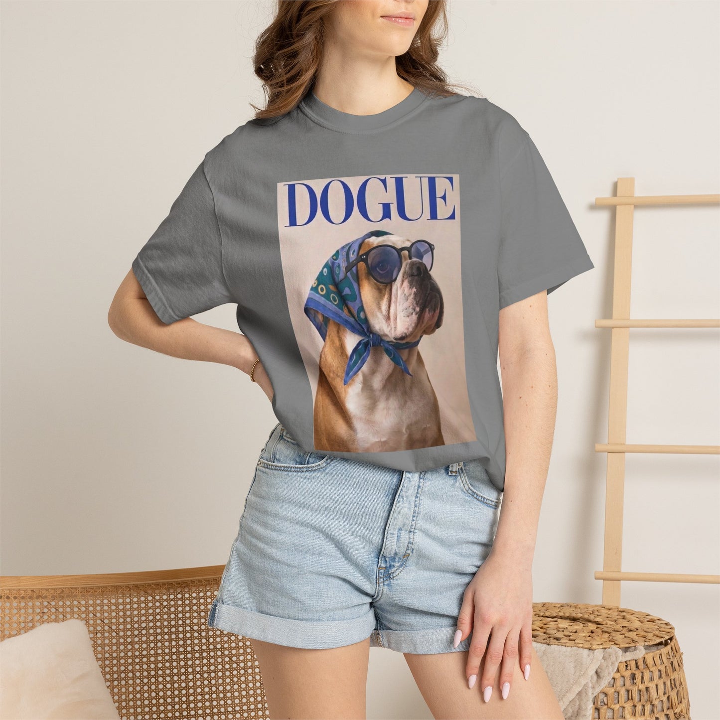 Funny English Bulldog DOGUE Magazine Cover Parody T-Shirt - Chic Dog Tee