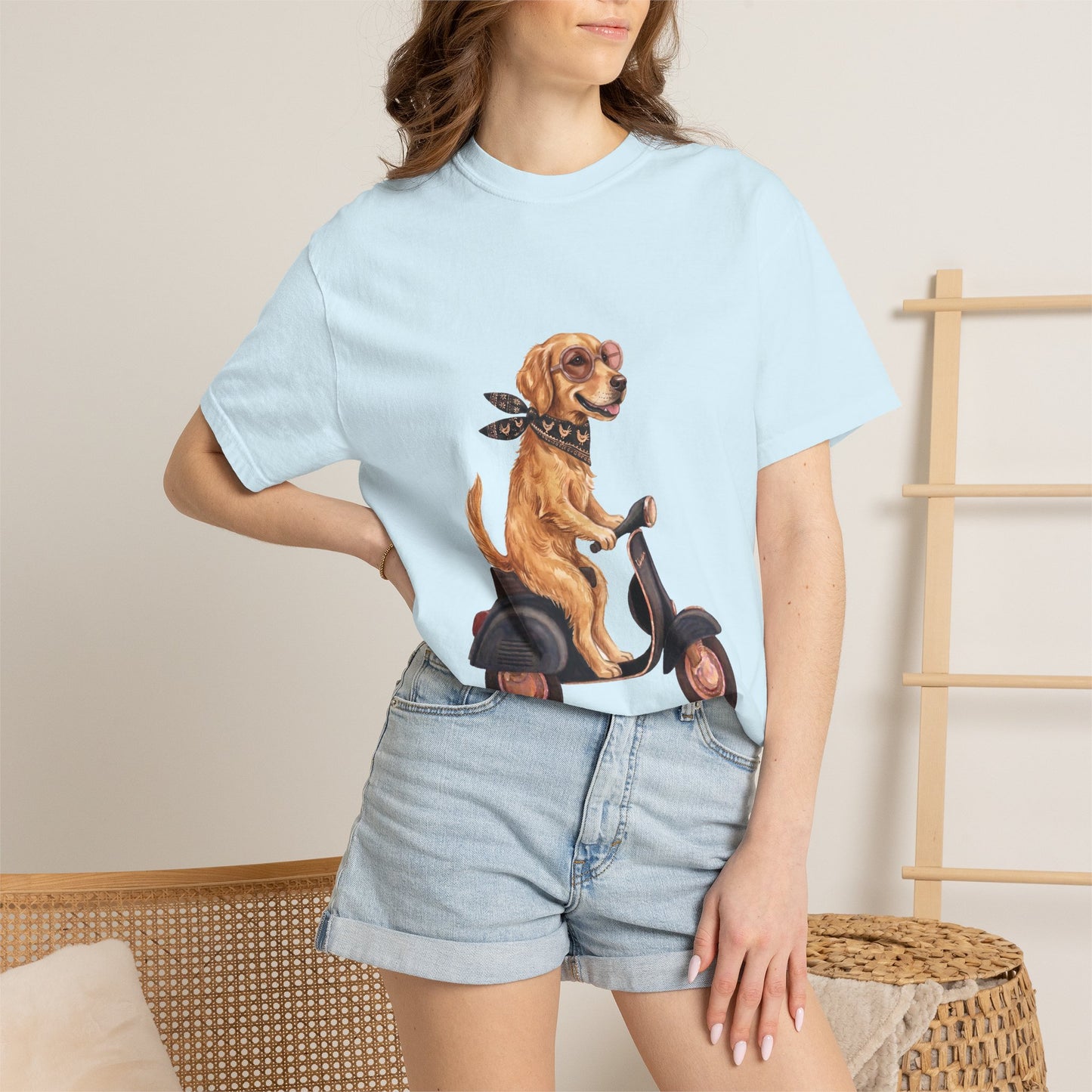 Golden Retriever Riding Vintage Scooter T-Shirt - Cool Dog Lover Tee
