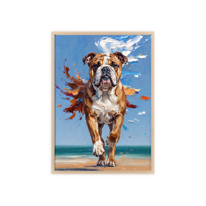 Dynamic English Bulldog Beach Impasto Painting Framed Poster