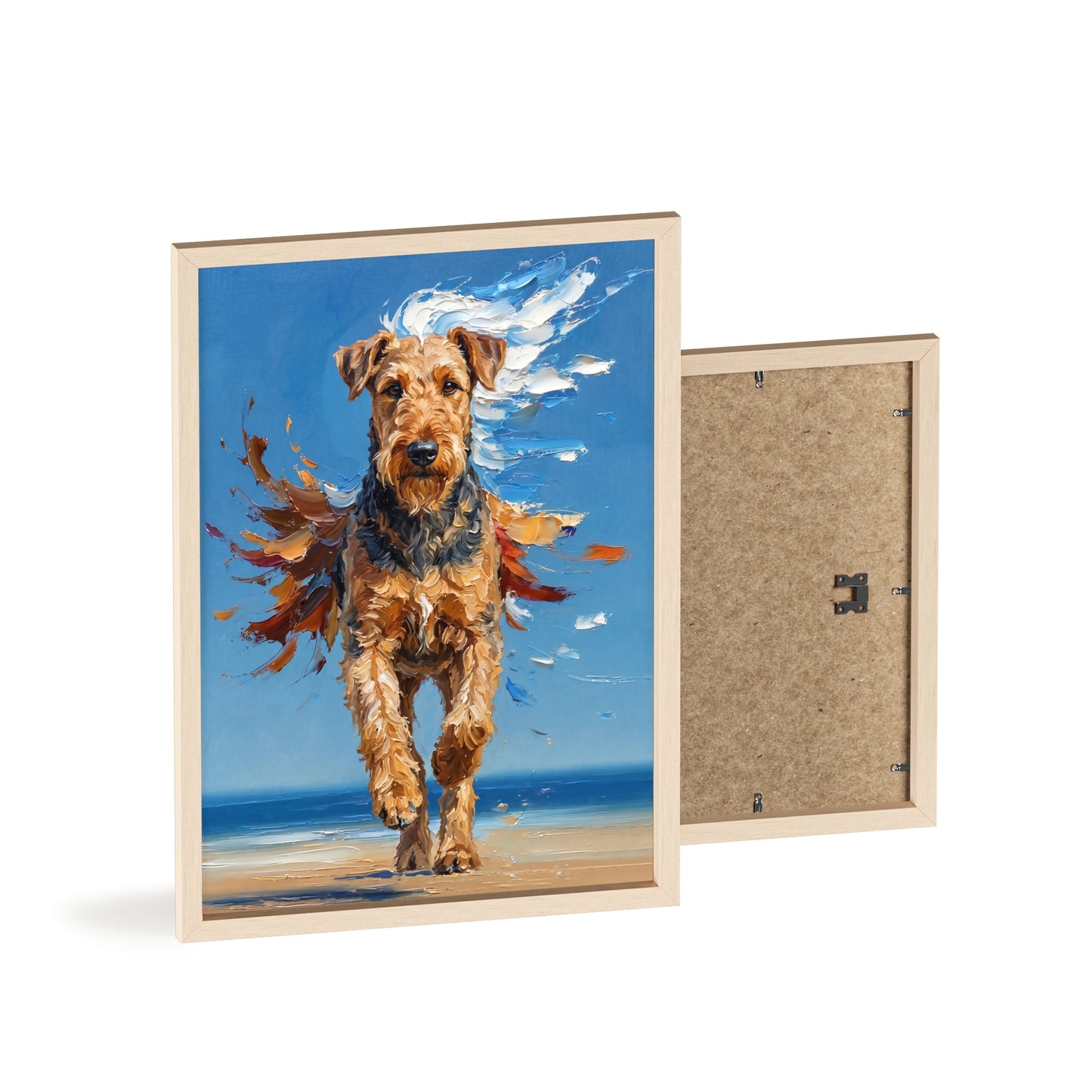 Airedale Terrier Beach Day Poster - Dynamic Dog Oil Painting Art