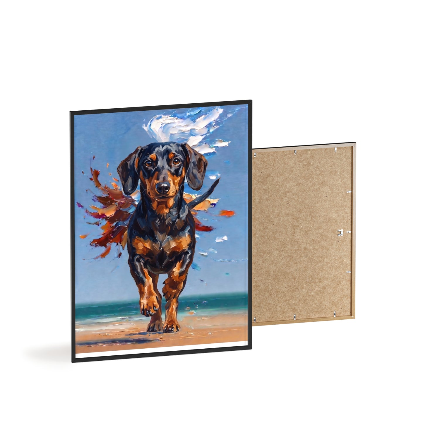 Impressive Running Dachshund Oil Painting Poster - Energetic Wiener Dog Wall Art