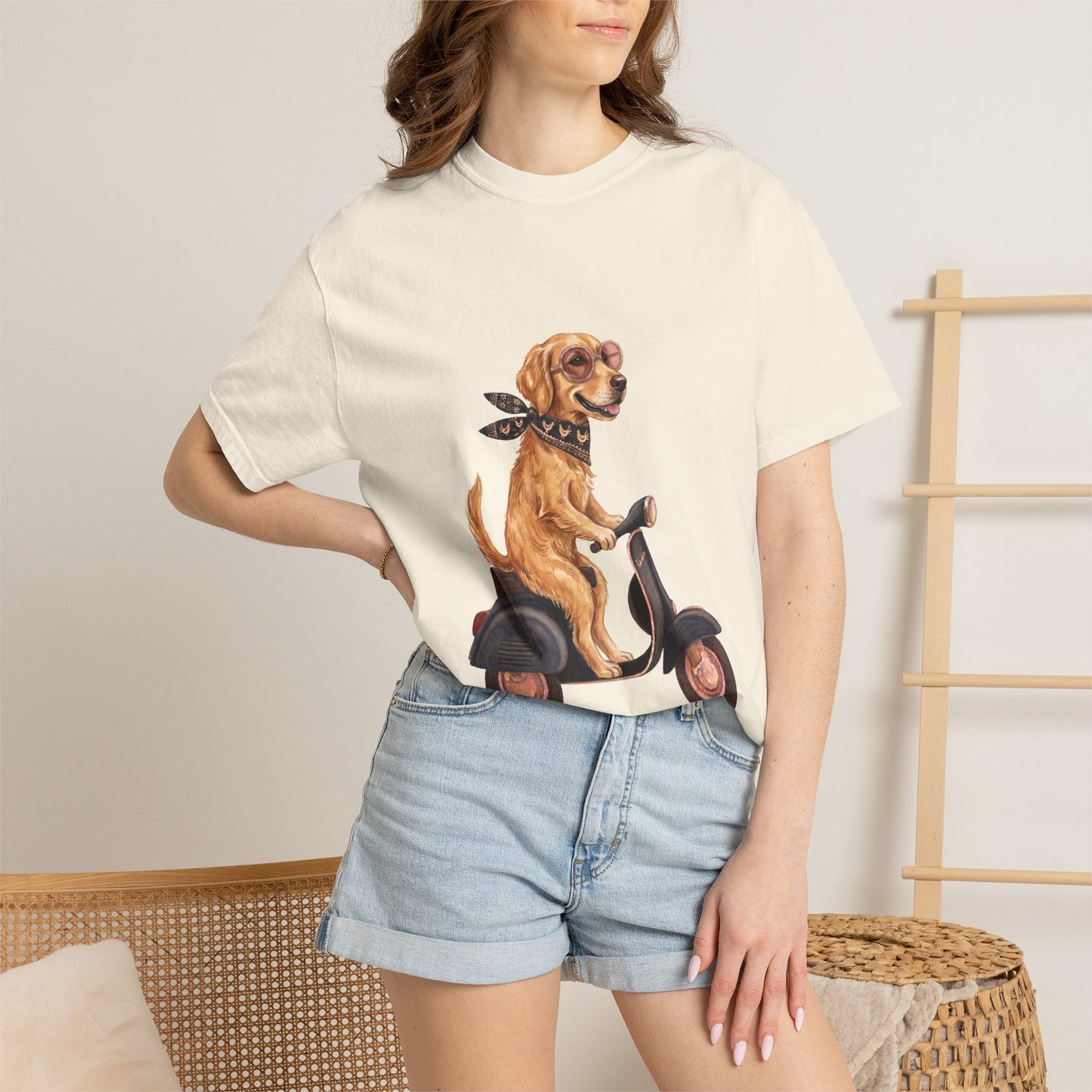 Golden Retriever Riding Vintage Scooter T-Shirt - Cool Dog Lover Tee
