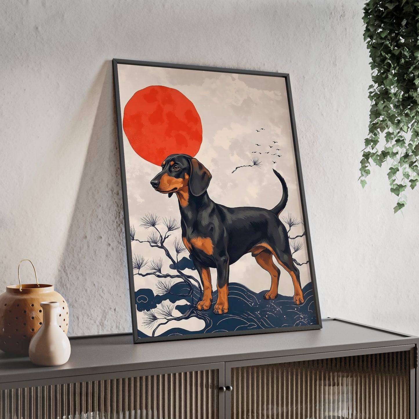 Japanese Ukiyo-e Style Dachshund Poster - Elegant Wiener Dog Wall Art