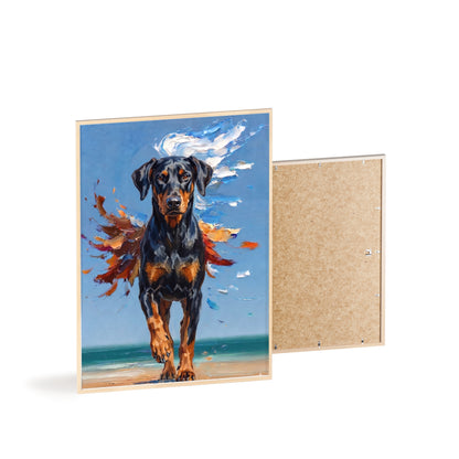 Doberman Beach Day Poster - Dynamic Dog Oil Painting Art