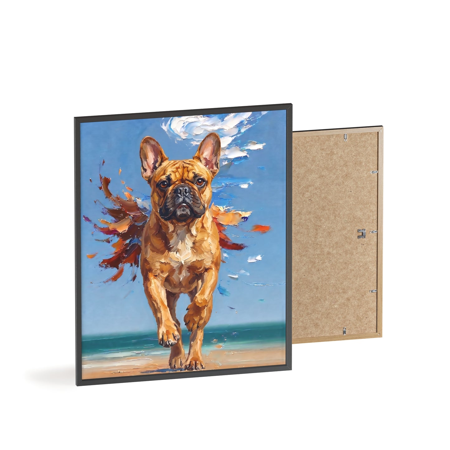 French Bulldog Beach Day Poster - Dynamic Dog Oil Painting Art