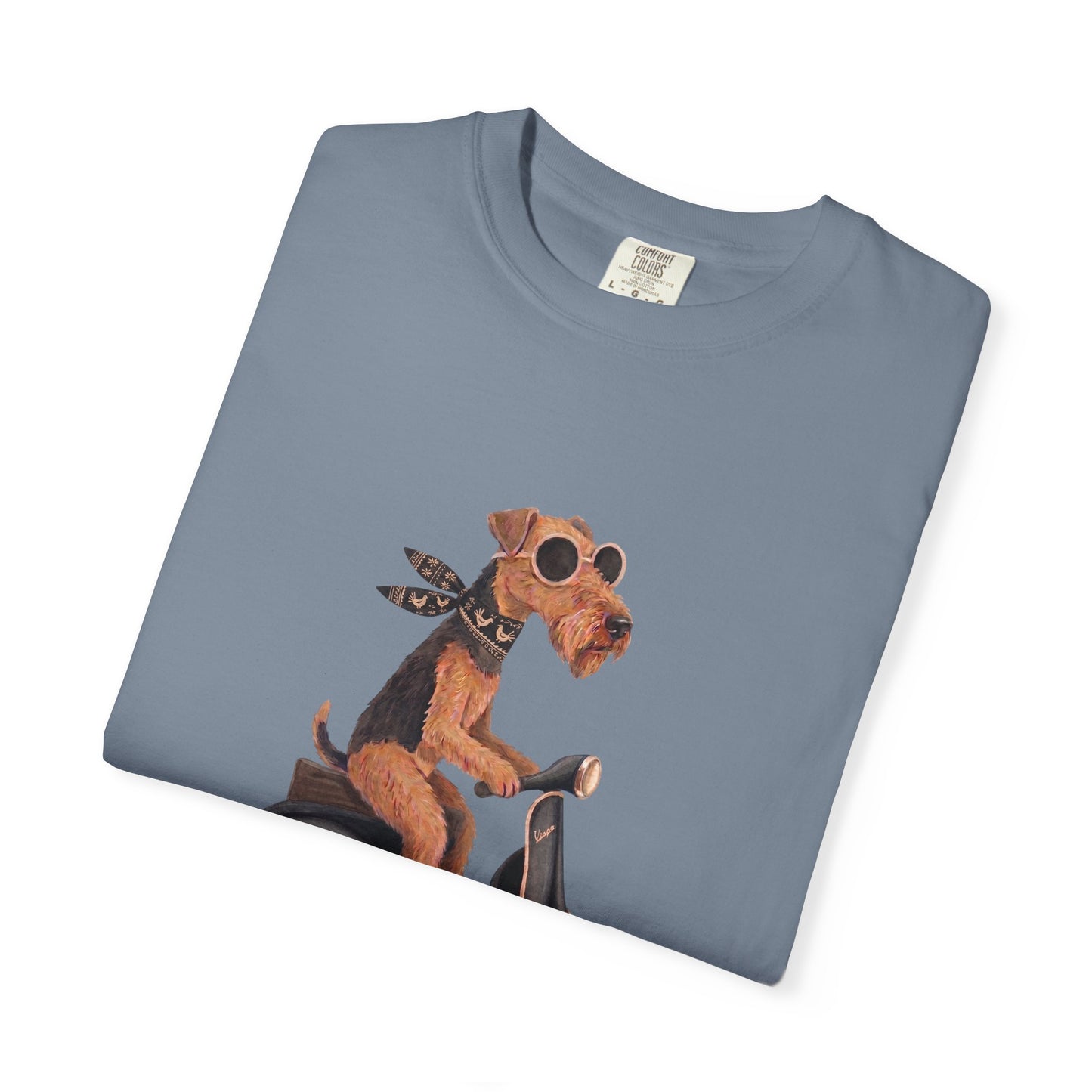 Scooter Airedale Terrier Graphic T-Shirt — Cute Riding Puppy Tee