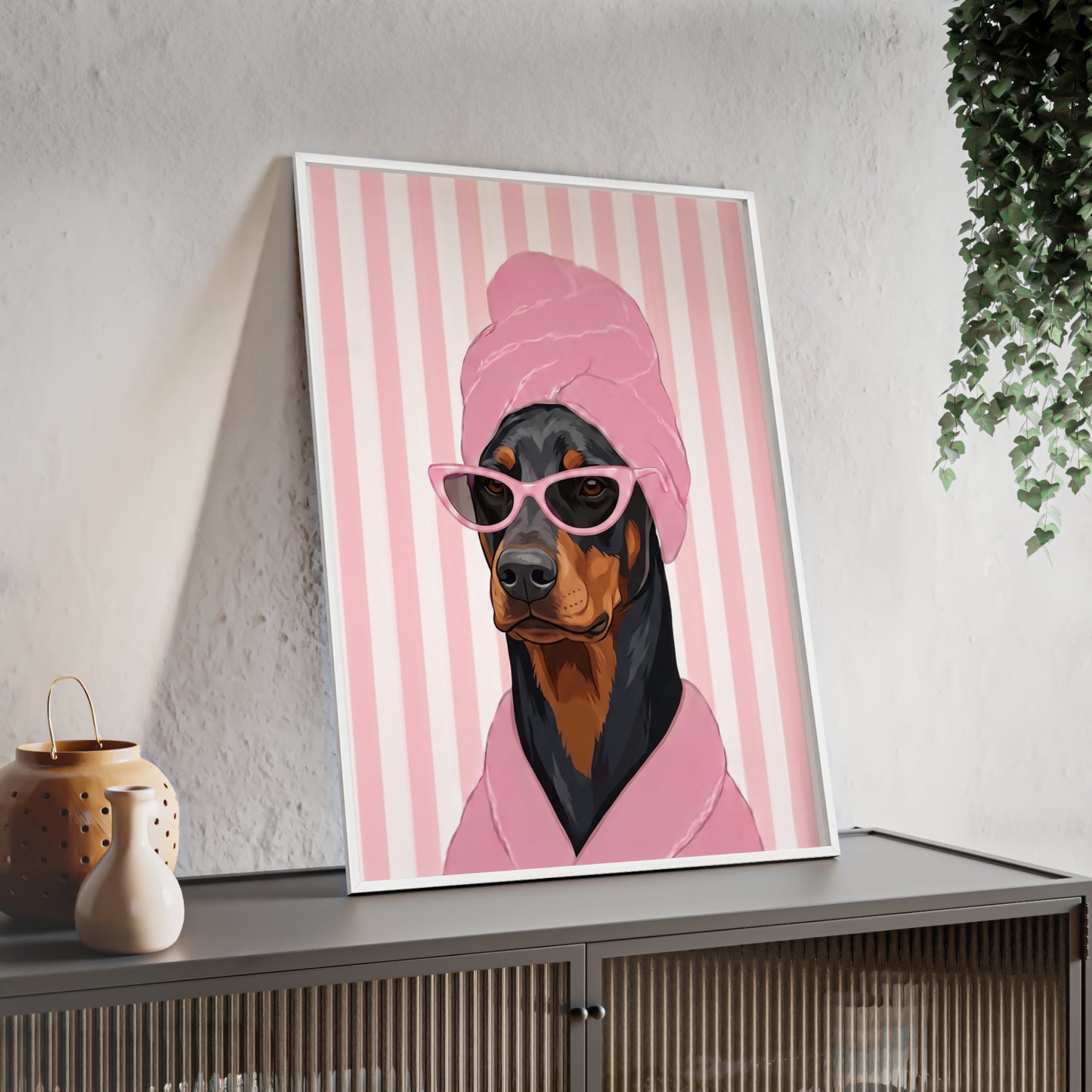 Doberman Bathroom Poster - Funny Dog Spa Wall Art
