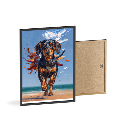 Impressive Running Dachshund Oil Painting Poster - Energetic Wiener Dog Wall Art