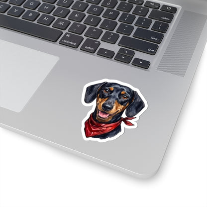 Cute Dachshund Sticker with Red Bandana - Waterproof Vinyl Dog Decal