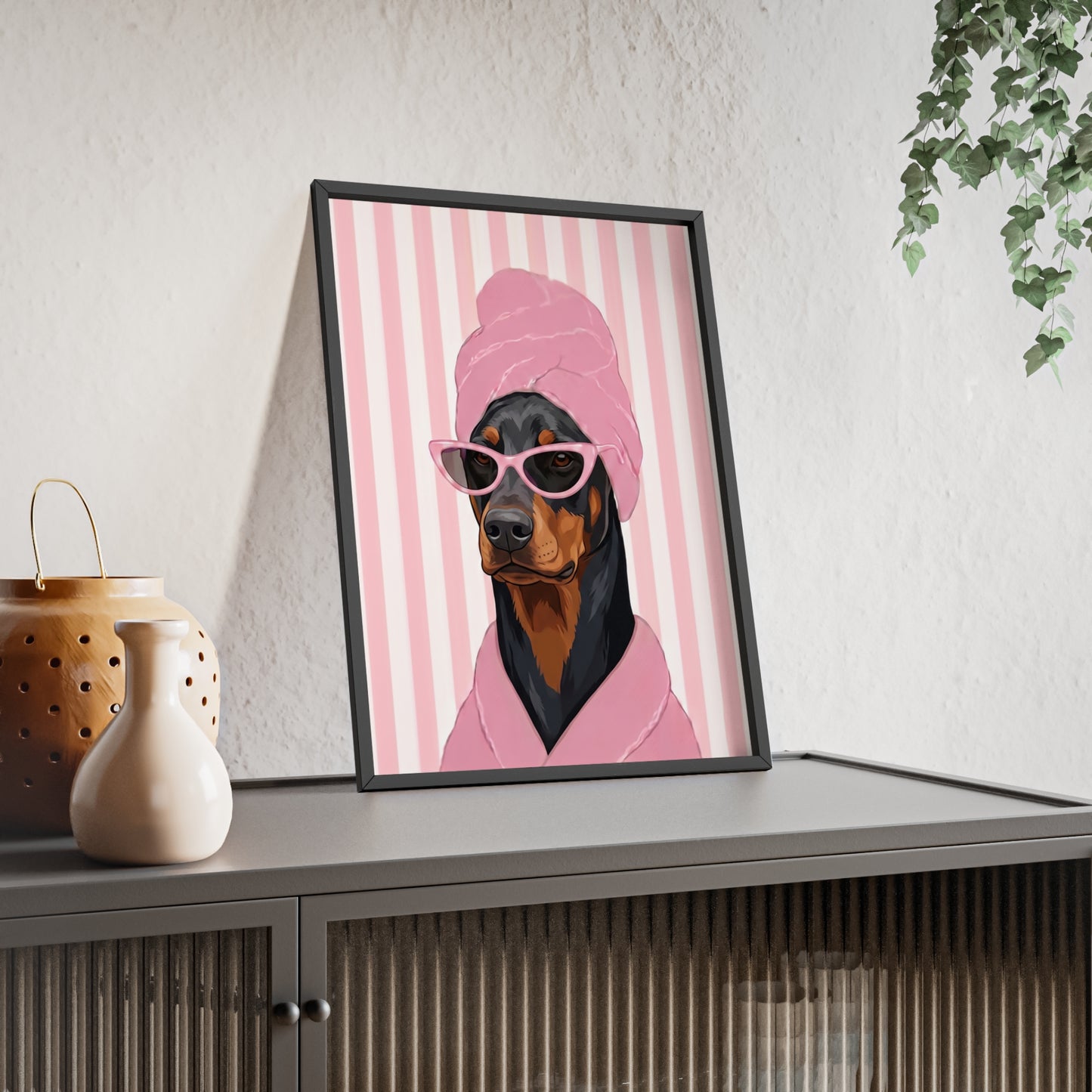 Doberman Bathroom Poster - Funny Dog Spa Wall Art
