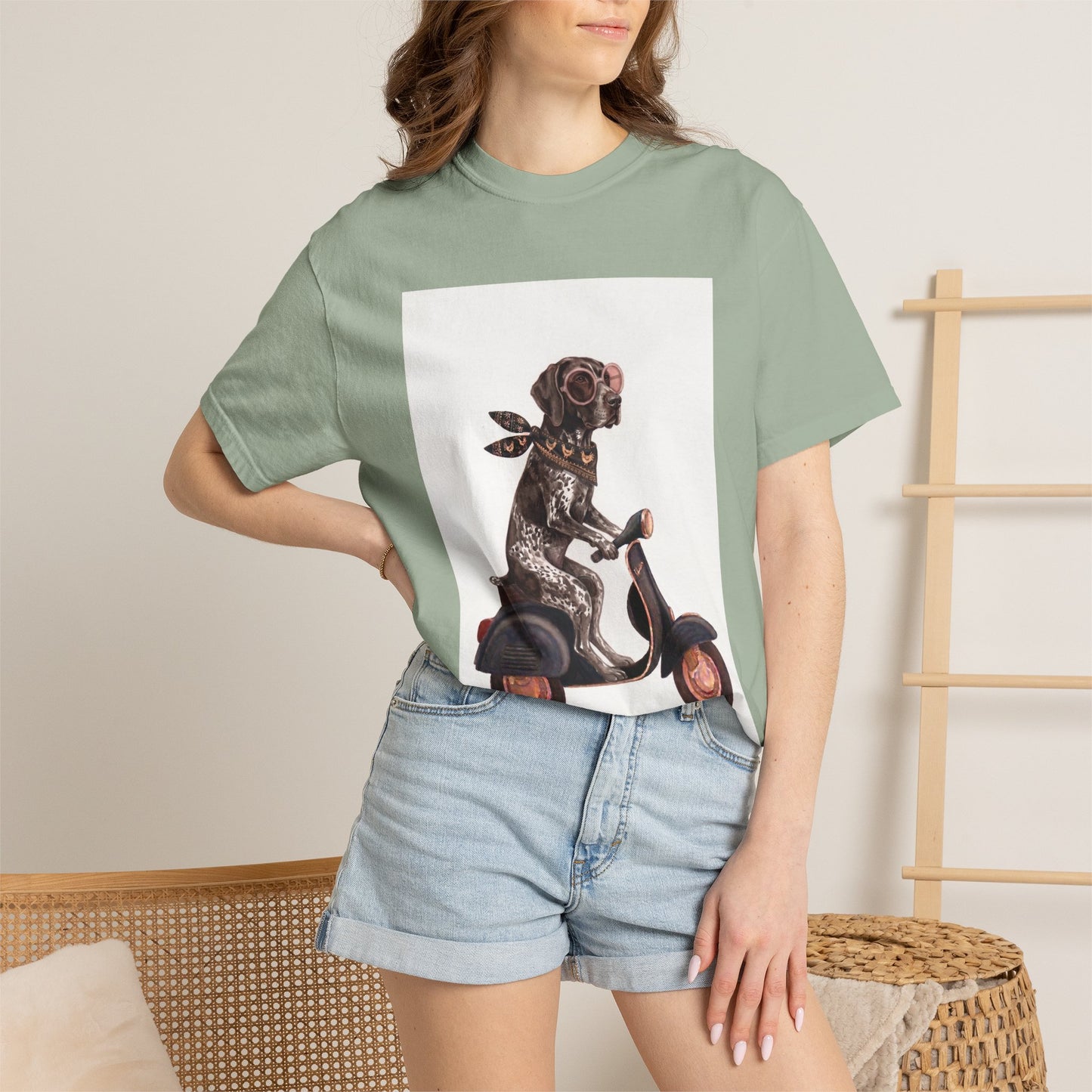 German Shorthaired Pointer Scooter Graphic T-Shirt | Vintage GSP Riding Tee