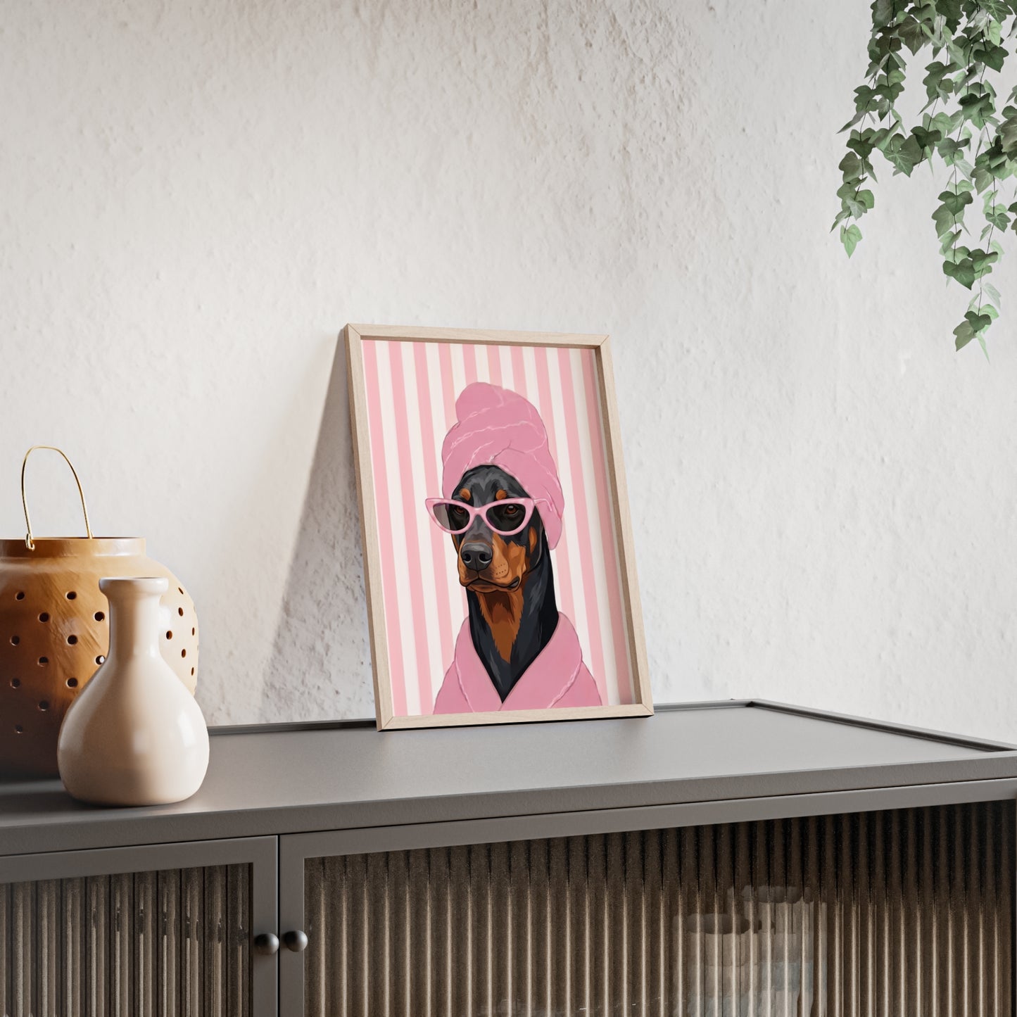 Doberman Bathroom Poster - Funny Dog Spa Wall Art