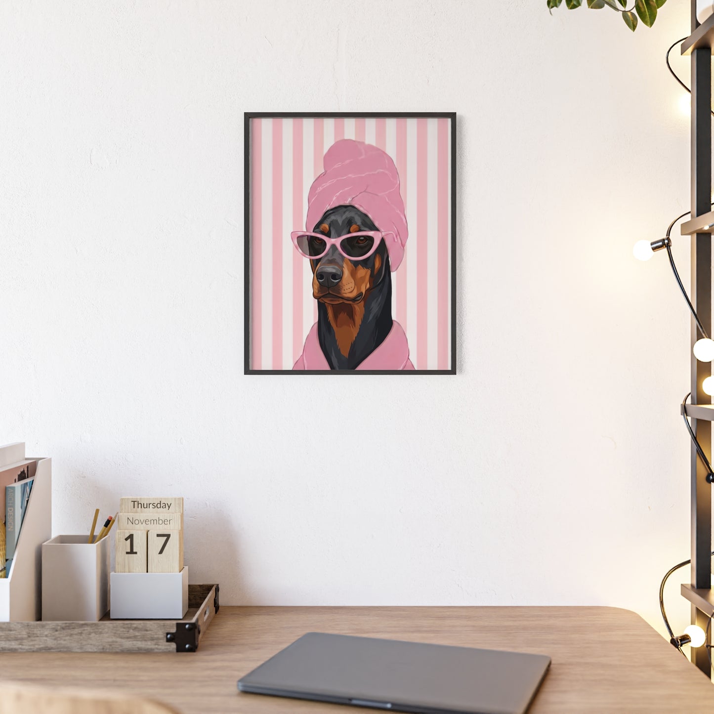 Doberman Bathroom Poster - Funny Dog Spa Wall Art