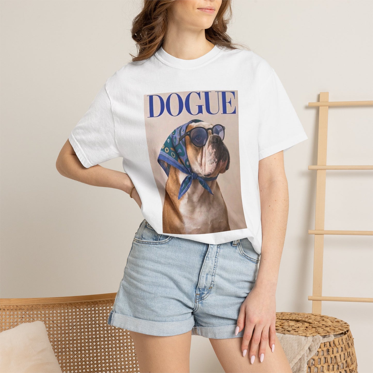 Funny English Bulldog DOGUE Magazine Cover Parody T-Shirt - Chic Dog Tee