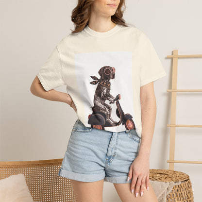 German Shorthaired Pointer Scooter Graphic T-Shirt | Vintage GSP Riding Tee