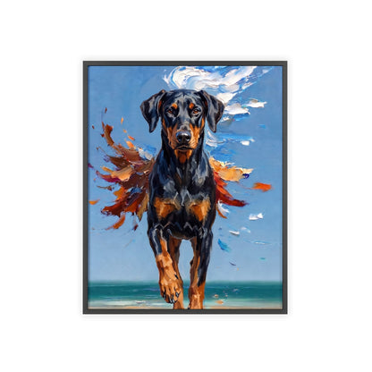 Doberman Beach Day Poster - Dynamic Dog Oil Painting Art