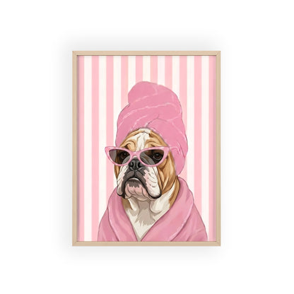 Funny English Bulldog Spa Day Framed Poster - Cute Bathroom Dog Wall Art