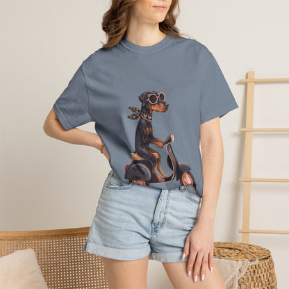 Doberman Pinscher Riding Retro Scooter Watercolor T-Shirt