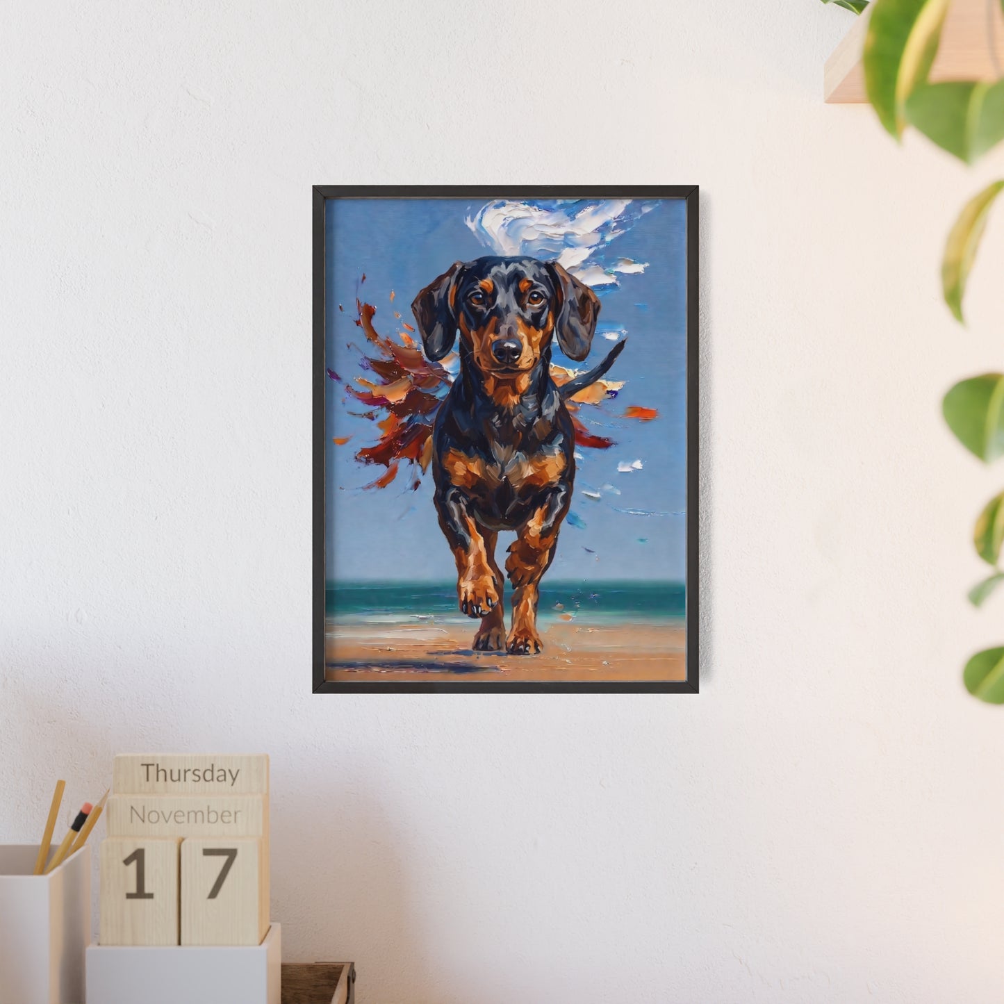 Impressive Running Dachshund Oil Painting Poster - Energetic Wiener Dog Wall Art
