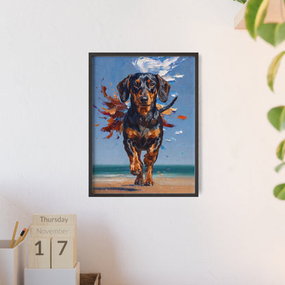 Impressive Running Dachshund Oil Painting Poster - Energetic Wiener Dog Wall Art