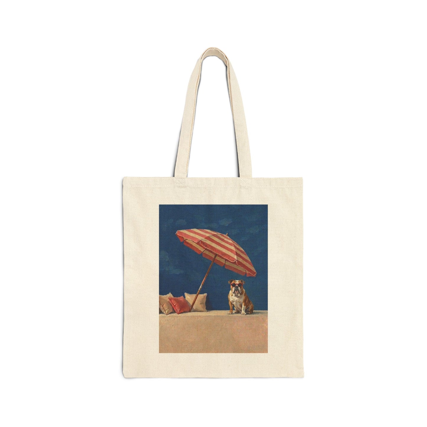 English Bulldog Beach Canvas Tote Bag - Funny Retro Dog Art Shoulder Bag