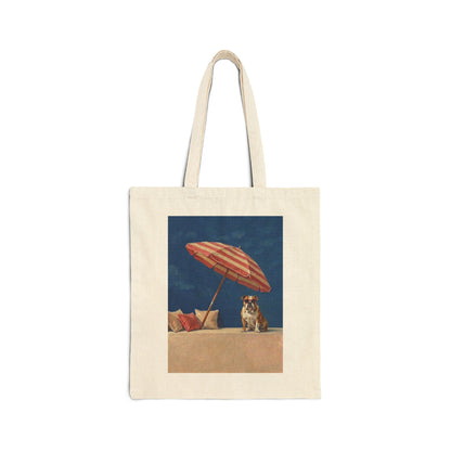 English Bulldog Beach Canvas Tote Bag - Funny Retro Dog Art Shoulder Bag