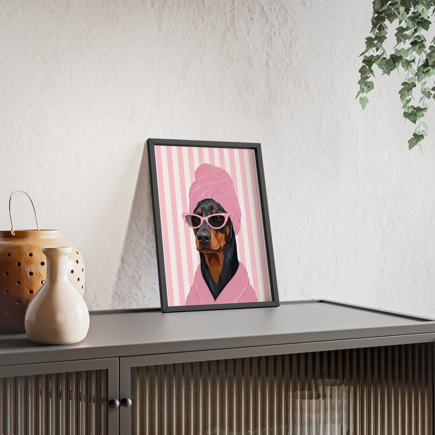 Doberman Bathroom Poster - Funny Dog Spa Wall Art