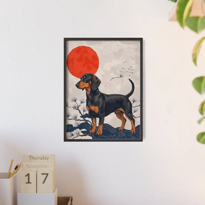 Japanese Ukiyo-e Style Dachshund Poster - Elegant Wiener Dog Wall Art