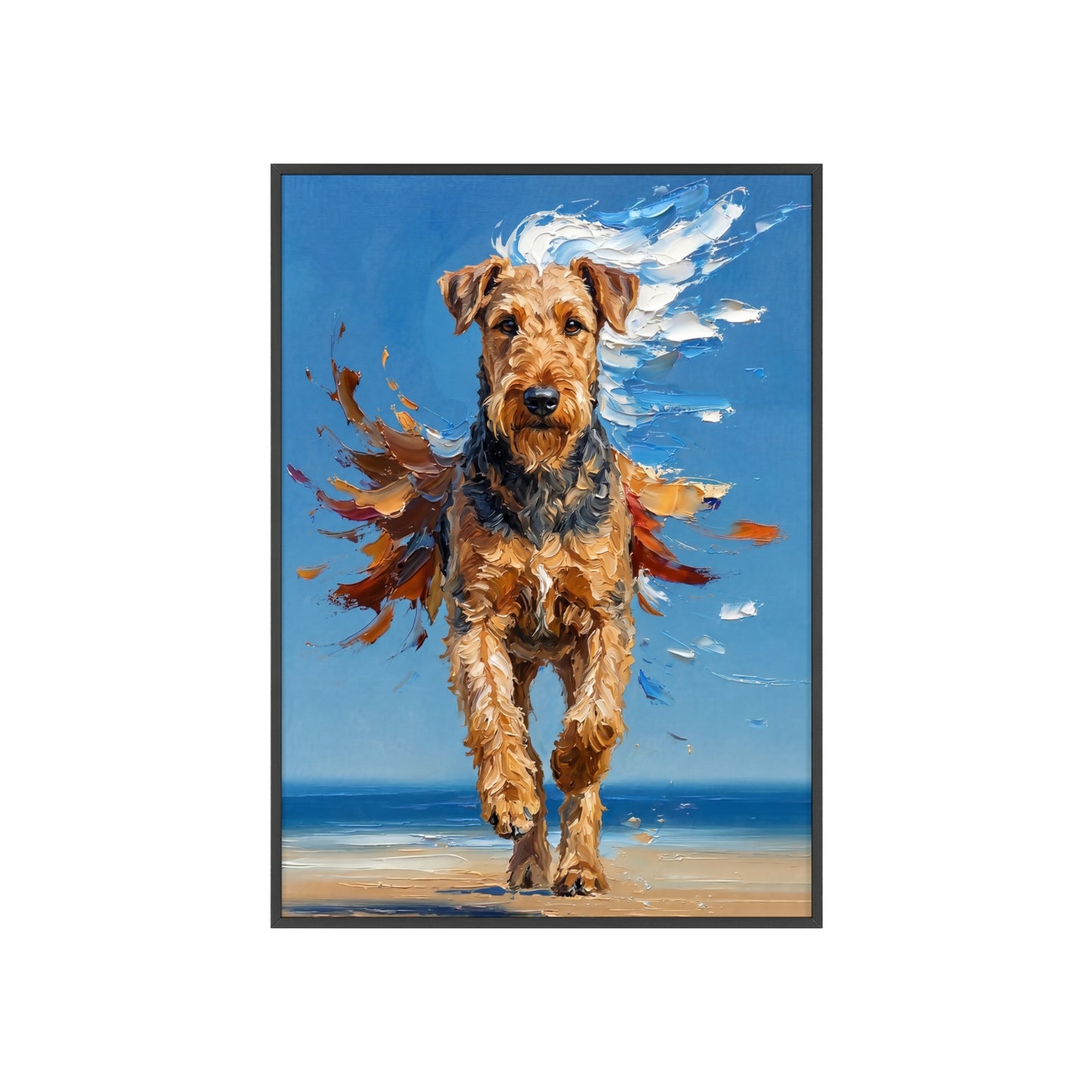 Airedale Terrier Beach Day Poster - Dynamic Dog Oil Painting Art