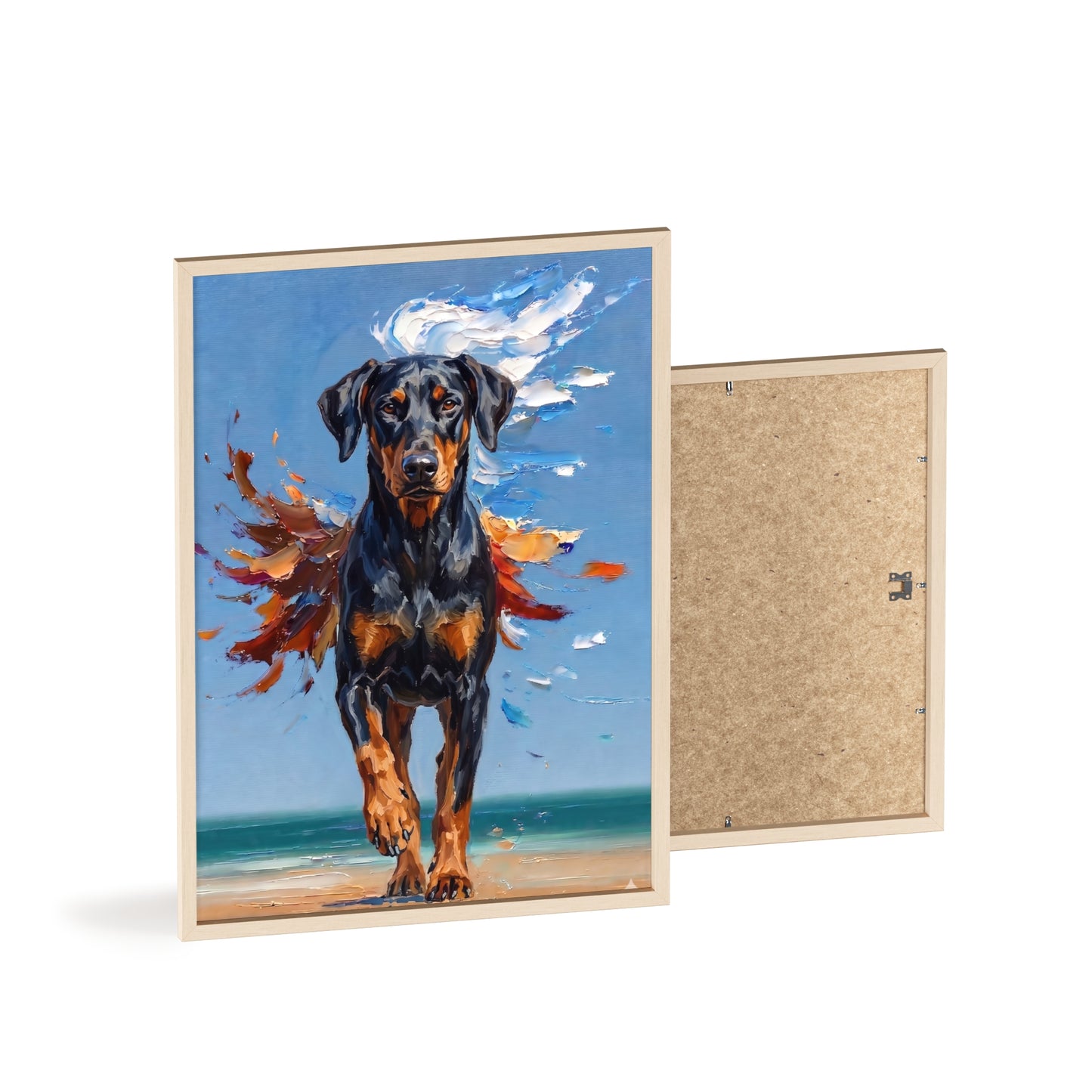 Doberman Beach Day Poster - Dynamic Dog Oil Painting Art