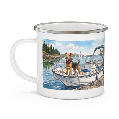 Airedale Terrier Boat Life Enamel Camp Mug | Nautical Dog Coffee Cup