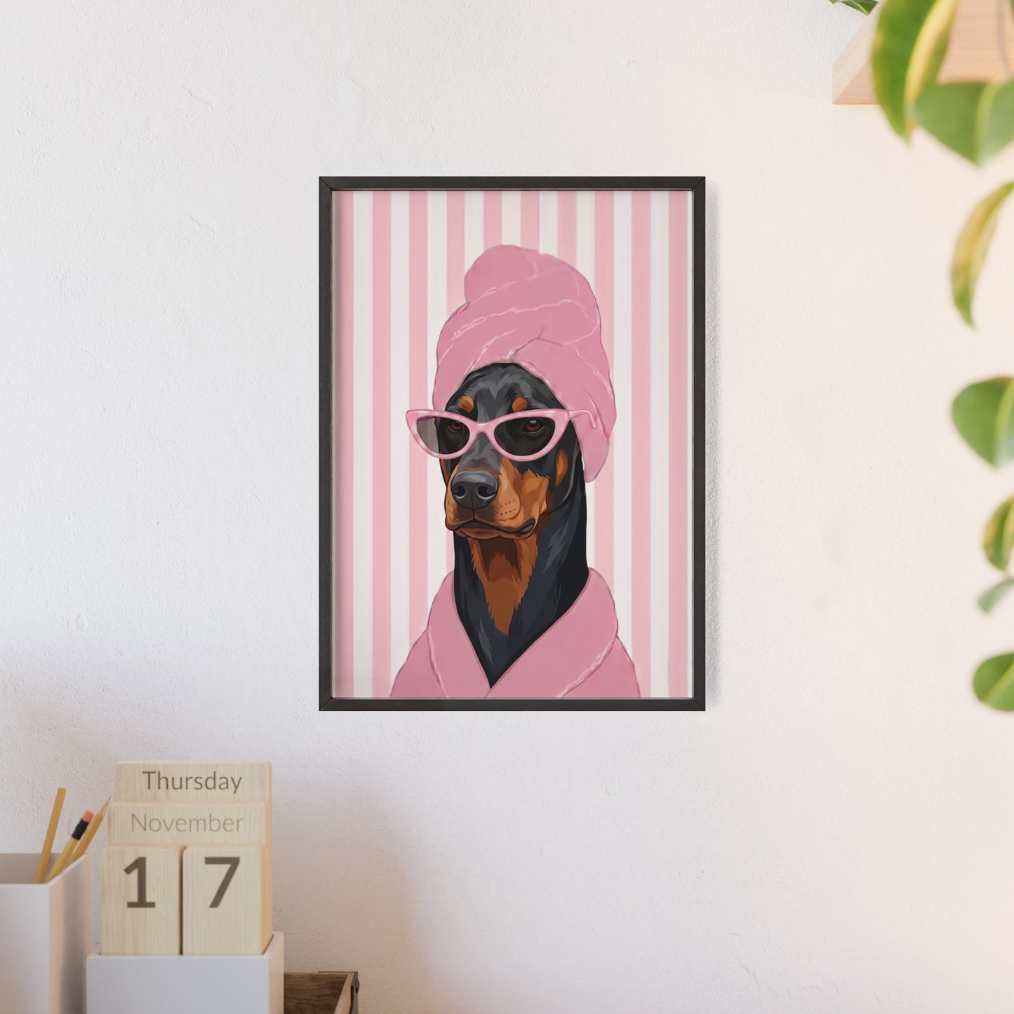 Doberman Bathroom Poster - Funny Dog Spa Wall Art