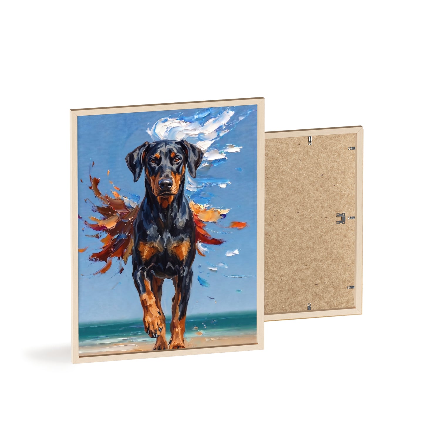 Doberman Beach Day Poster - Dynamic Dog Oil Painting Art