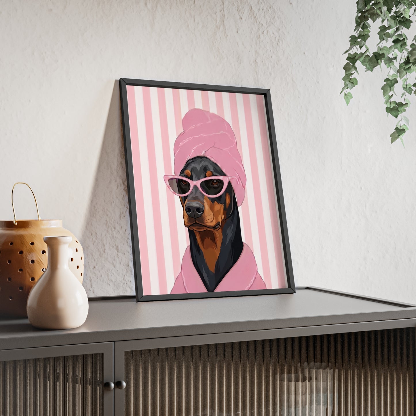 Doberman Bathroom Poster - Funny Dog Spa Wall Art