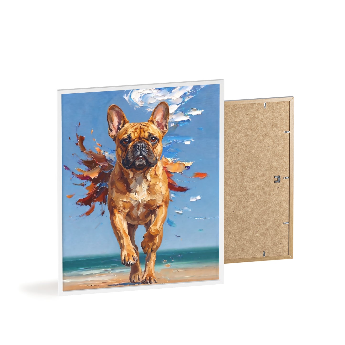 French Bulldog Beach Day Poster - Dynamic Dog Oil Painting Art