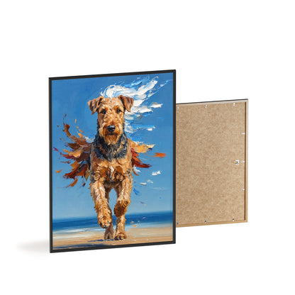 Airedale Terrier Beach Day Poster - Dynamic Dog Oil Painting Art