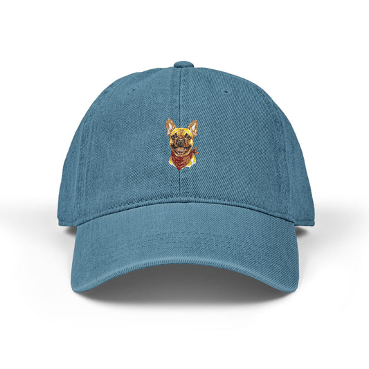 French Bulldog Washed Denim Baseball Cap - Vintage Frenchie Dad Hat