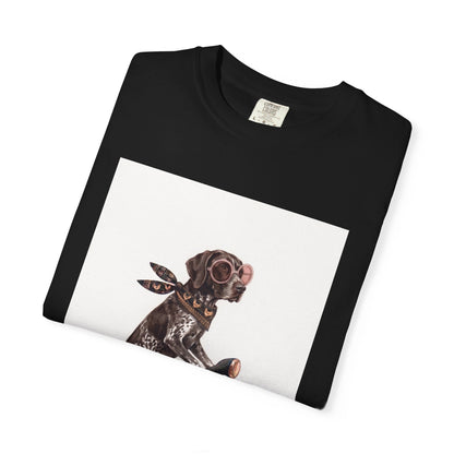 German Shorthaired Pointer Scooter Graphic T-Shirt | Vintage GSP Riding Tee
