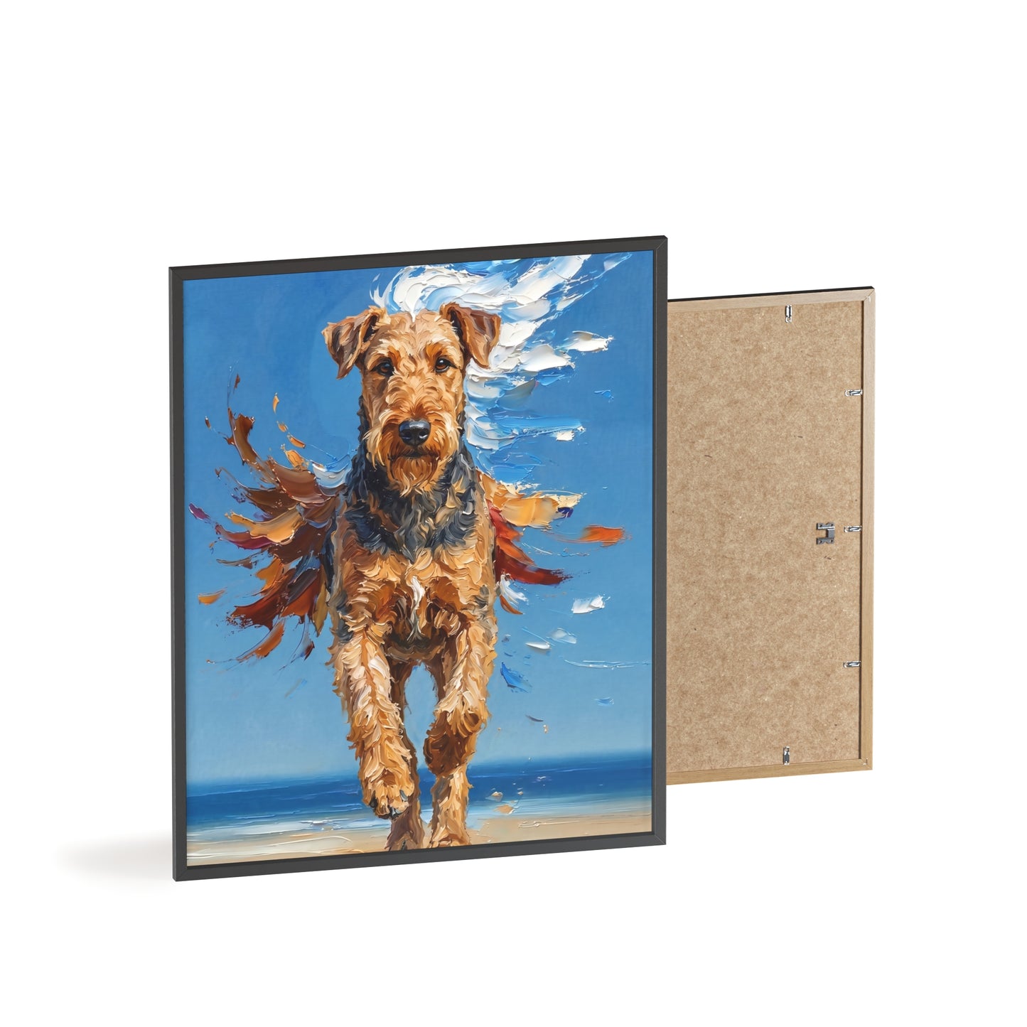 Airedale Terrier Beach Day Poster - Dynamic Dog Oil Painting Art