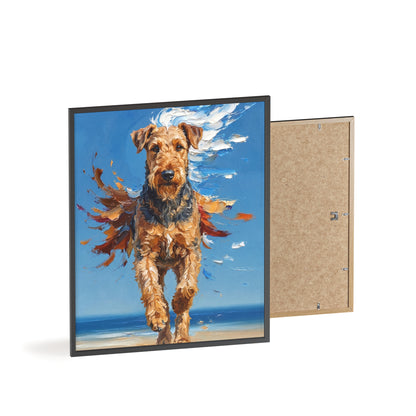 Airedale Terrier Beach Day Poster - Dynamic Dog Oil Painting Art