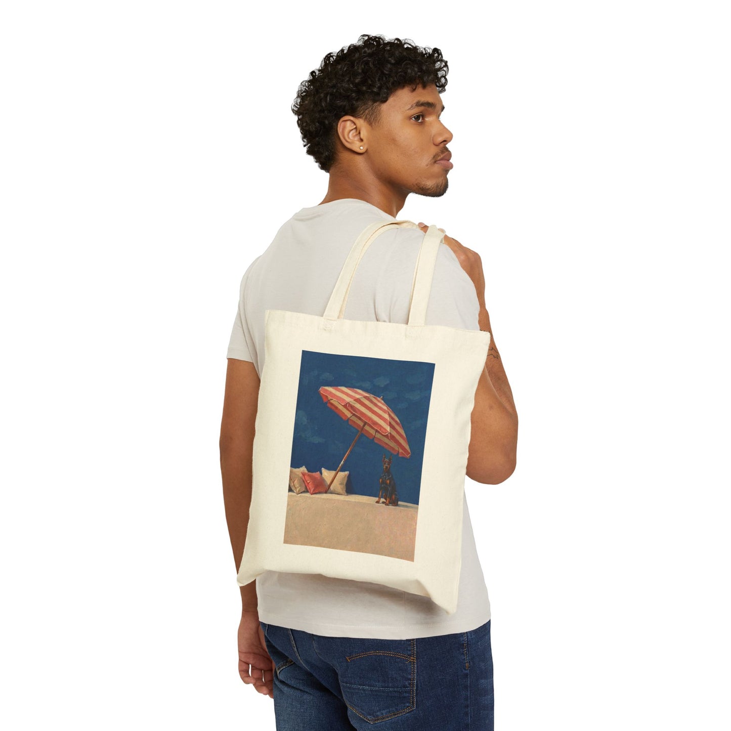 Doberman Beach Day Canvas Tote Bag - Vintage Dog Oil Painting Handbag