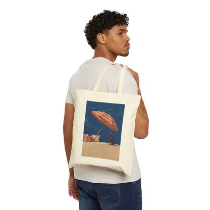 Doberman Beach Day Canvas Tote Bag - Vintage Dog Oil Painting Handbag